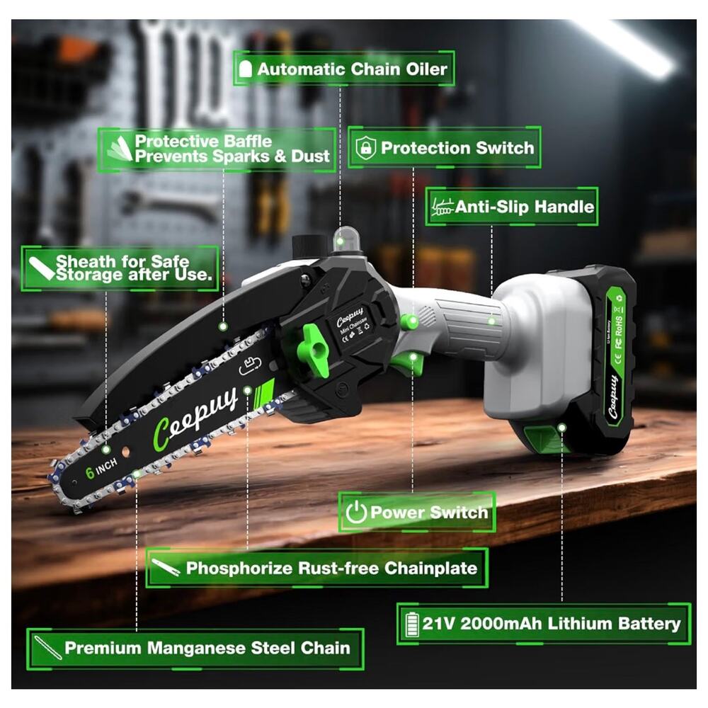 CEEPUY Mini Chainsaw Cordless 6 Inch Portable Automatic Oiler - Picture 5 of 11